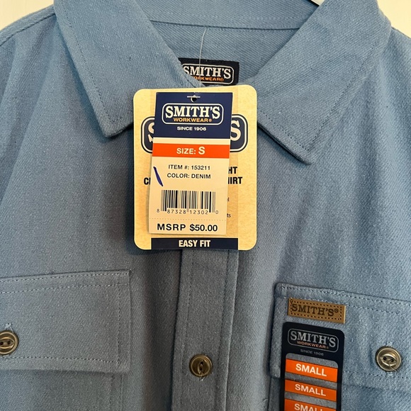 NWT Smiths Work Wear Blue Easy Fit Button Down Medium - Picture 2 of 4